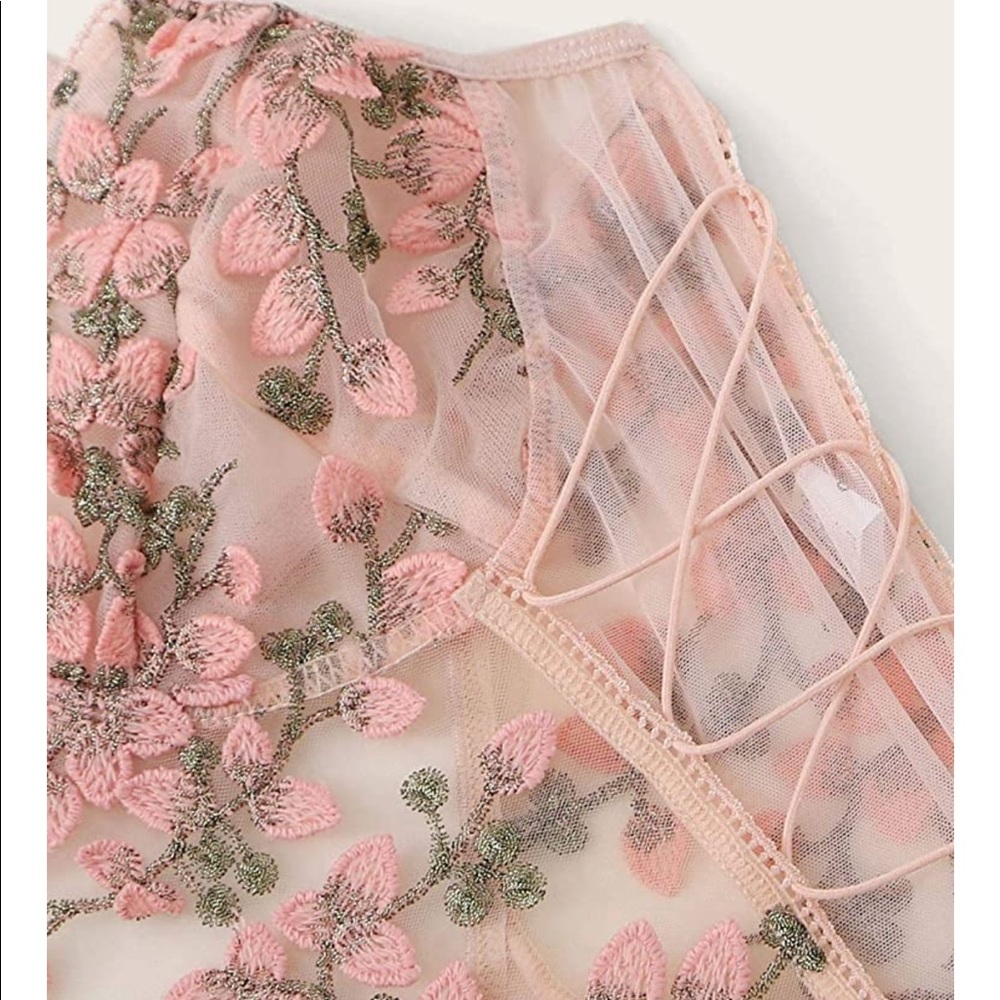 Pink floral corset lace up bodysuit romper teddy bachelorette wedding gift C3 - Picture 9 of 10